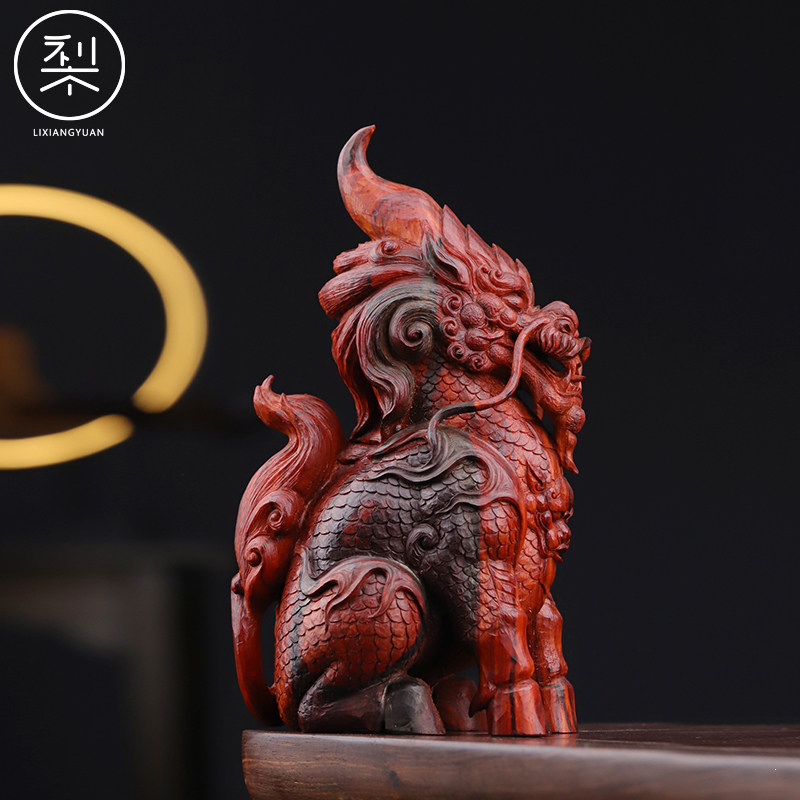 梨香院 麒麟摆件 印度小叶紫檀木雕工艺品复古中国风雕刻小件家用