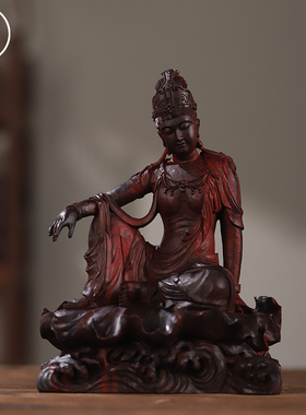 印度小叶紫檀水月观音供奉摆件