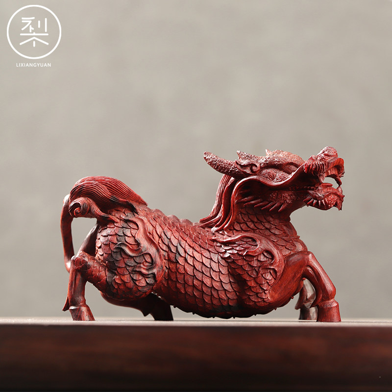 梨香院 麒麟摆件 印度小叶紫檀木雕工艺品手工雕刻小件复古中国风
