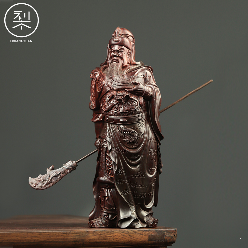 梨香院 关公摆件 印度小叶紫檀木雕工艺品武财神供奉佛像家用客厅