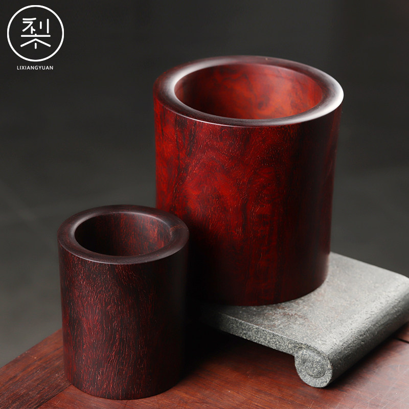 梨香院 印度小叶紫檀木大笔筒摆件 满金星复古中国风书房客厅家用