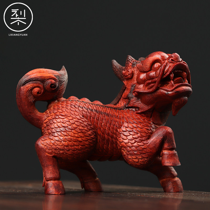 梨香院 麒麟摆件 印度小叶紫檀木雕工艺品雕刻小件家居饰品中国风