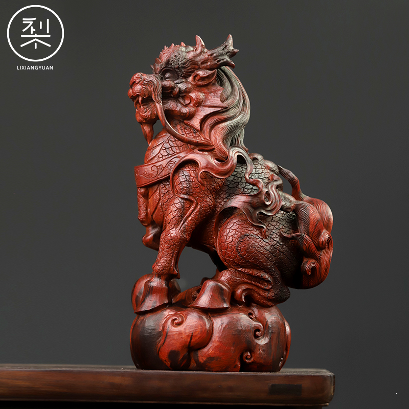 梨香院 麒麟摆件 印度小叶紫檀木雕工艺品复古中国风家用客厅玄关