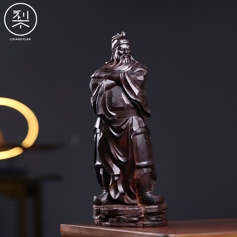 梨香院 文关公摆件 印度小叶紫檀木雕工艺品家用客厅供奉古风中式