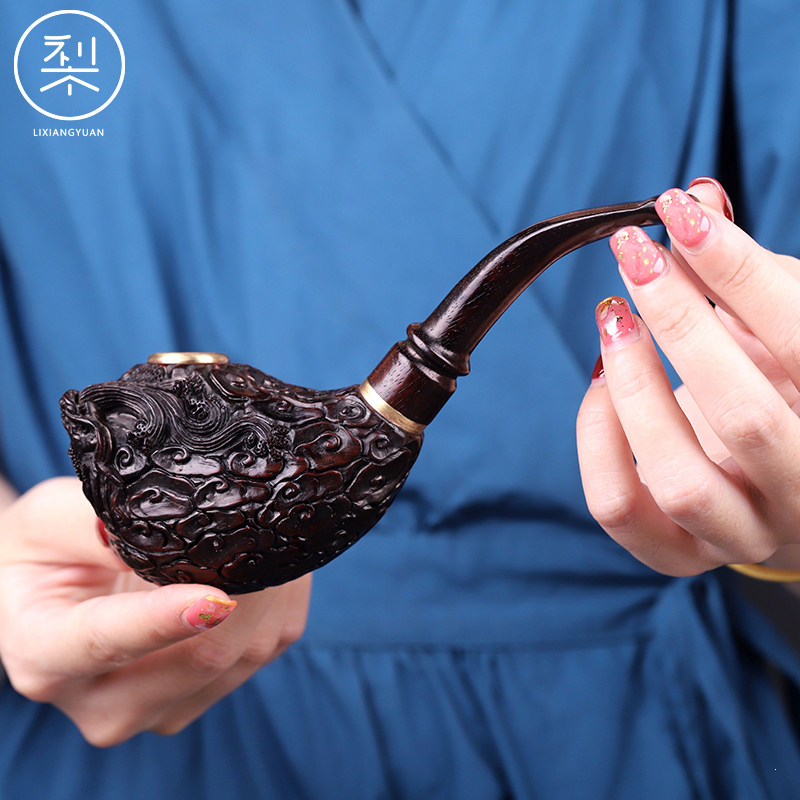 梨香院 盘龙烟斗 印度小叶紫檀木男士烟草专用大号木雕过滤嘴烟斗