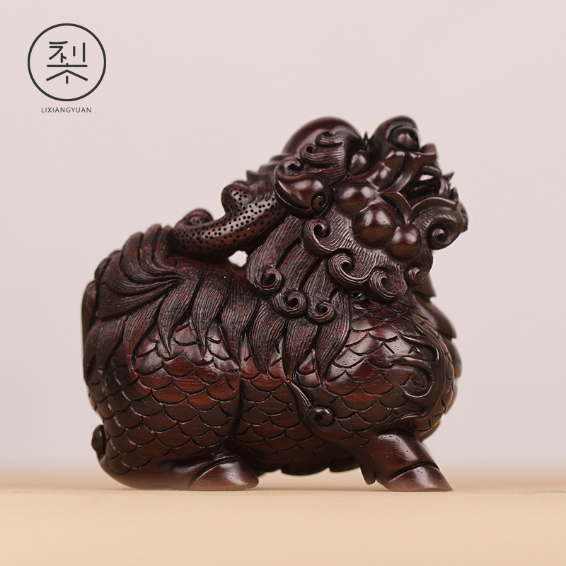 梨香院 印度小叶紫檀木 麒麟手把件 手工雕刻 文玩手把玩把玩物件