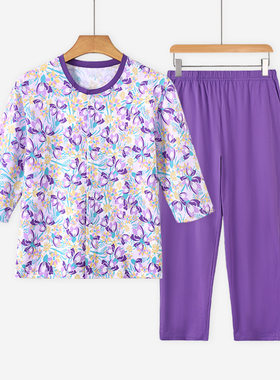 中老年人女士纯棉开衫套装家居服
