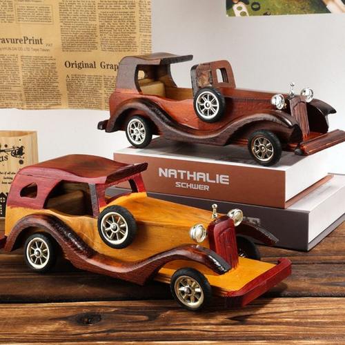 12寸复古老爷车摆件 欧式风创意家居桌面装饰模型 木制工艺品