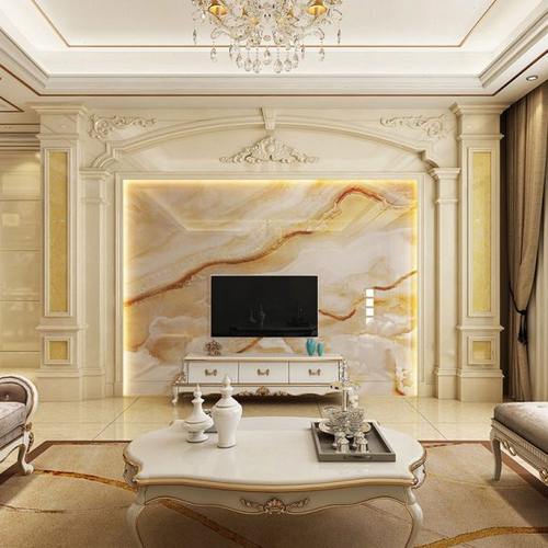 欧式客厅石材大理石电视墙装修罗马柱护墙板影视墙定制岩板背景墙