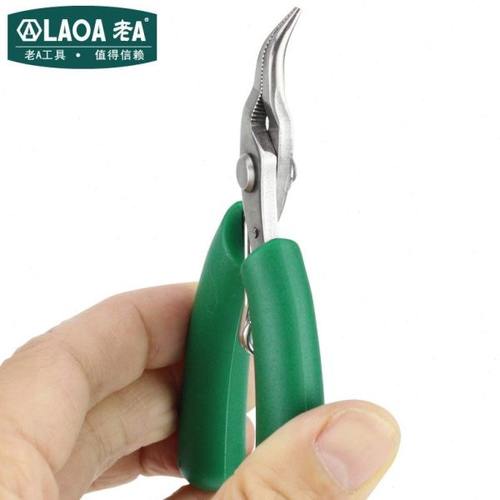 老A 不锈钢有牙弯嘴钳 迷你掌心4寸弯尖嘴钳台湾制造手工小钳子