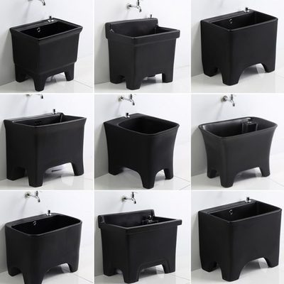 阳台家用拖把盆高脚黑色桶陶瓷拖把池大号户外拖布池卫生间拖布盆