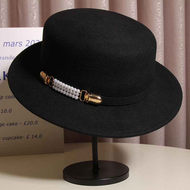 名媛风澳洲羊毛材质灰色小檐礼帽女秋冬季气质优雅百搭盆帽平顶帽