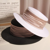 出游防晒遮阳帽子时尚 法式 复古简约褶皱布平顶草帽女夏季 百搭礼帽