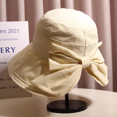 韩版蝴蝶结大檐渔夫帽子女春夏出游休闲百搭防紫外线遮阳防晒盆帽