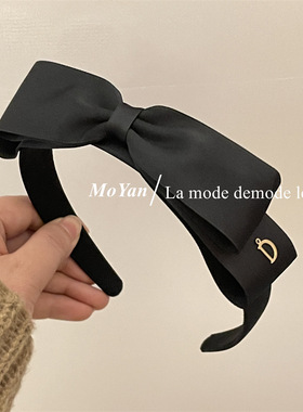 虞书欣减龄缎面气质黑色蝴蝶结赫本风发箍法式丝带压发头箍发卡女