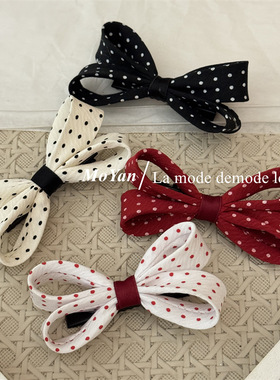韩版网红波点蝴蝶结发夹侧边刘海夹子百搭后脑勺碎发卡甜美鸭嘴夹