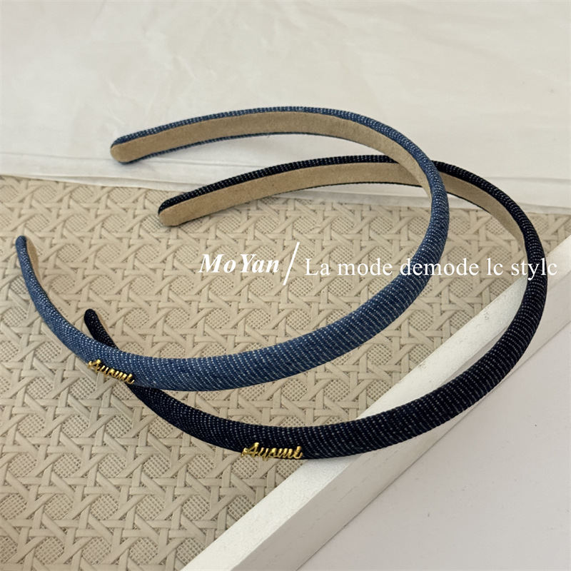 韩系简约金属字母标牛仔发箍高级感复古百搭细头箍新款外出压发卡