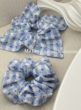 韩版时尚格纹小雏菊布艺大肠发圈清新甜美丸子头头绳气质马尾发绳