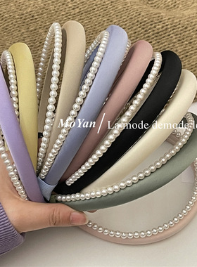 原创高品质缎面珍珠气质双层发箍女孩高级感百搭外出公主减龄发饰