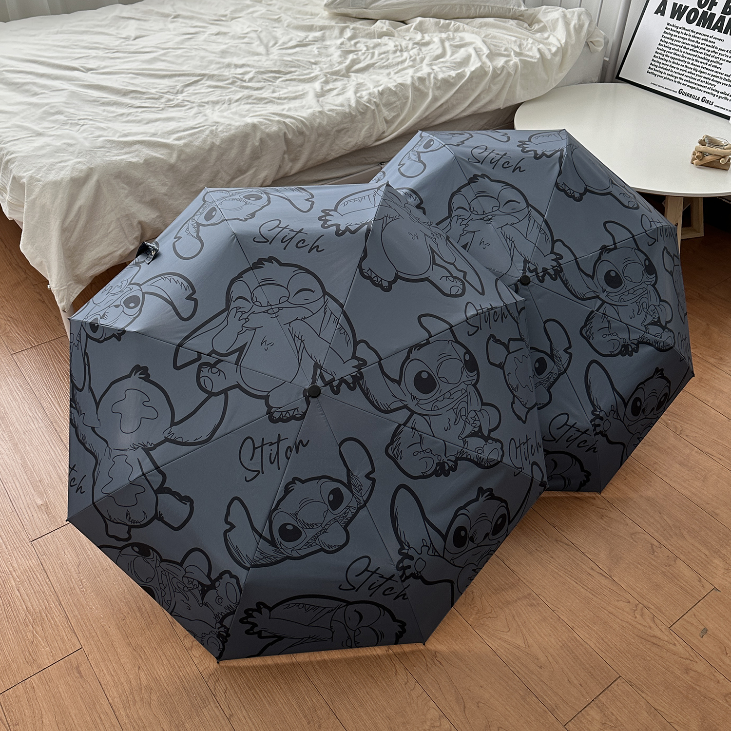全自动雨伞黑胶涂层三折伞防晒