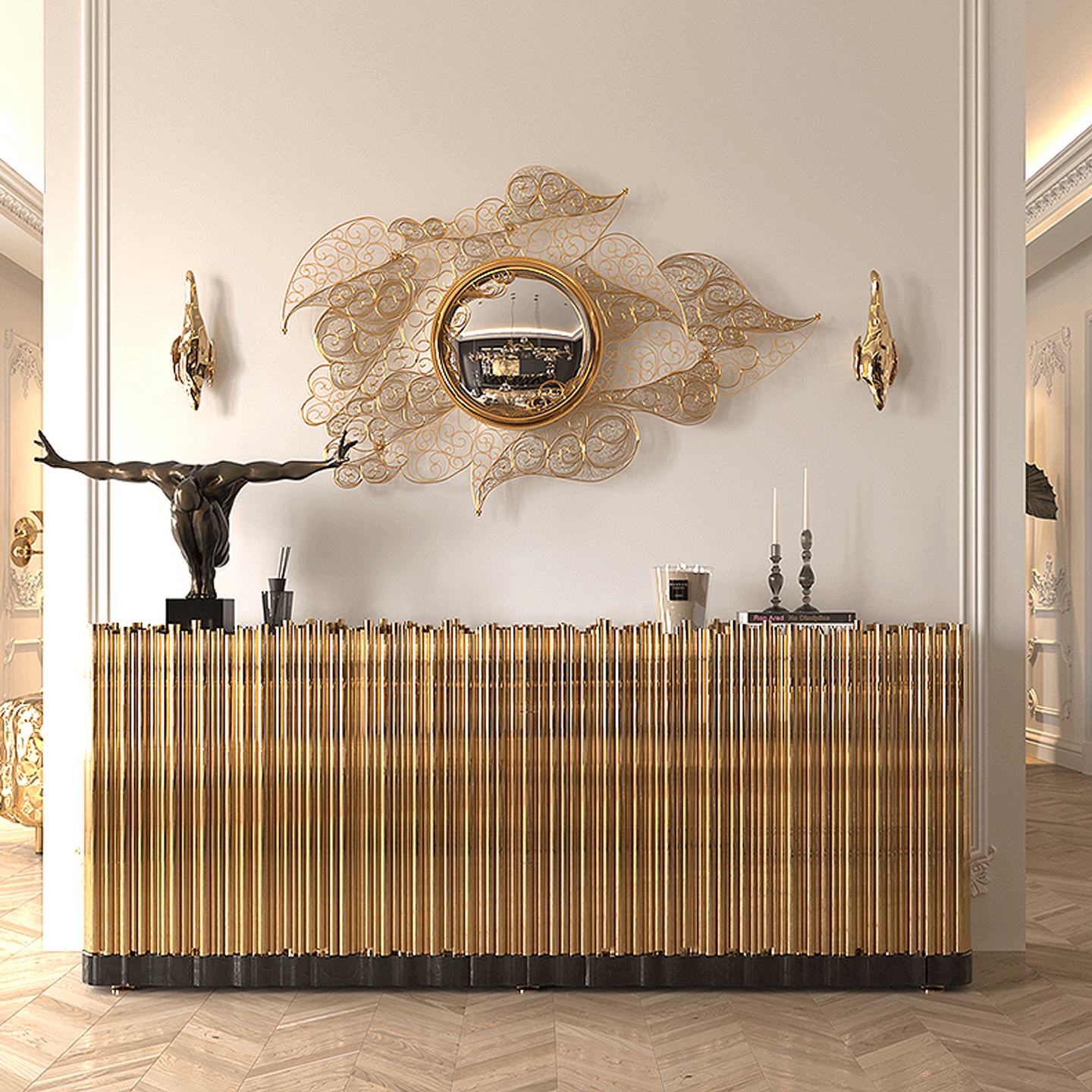 轻奢餐边柜不锈钢靠墙储物玄关柜