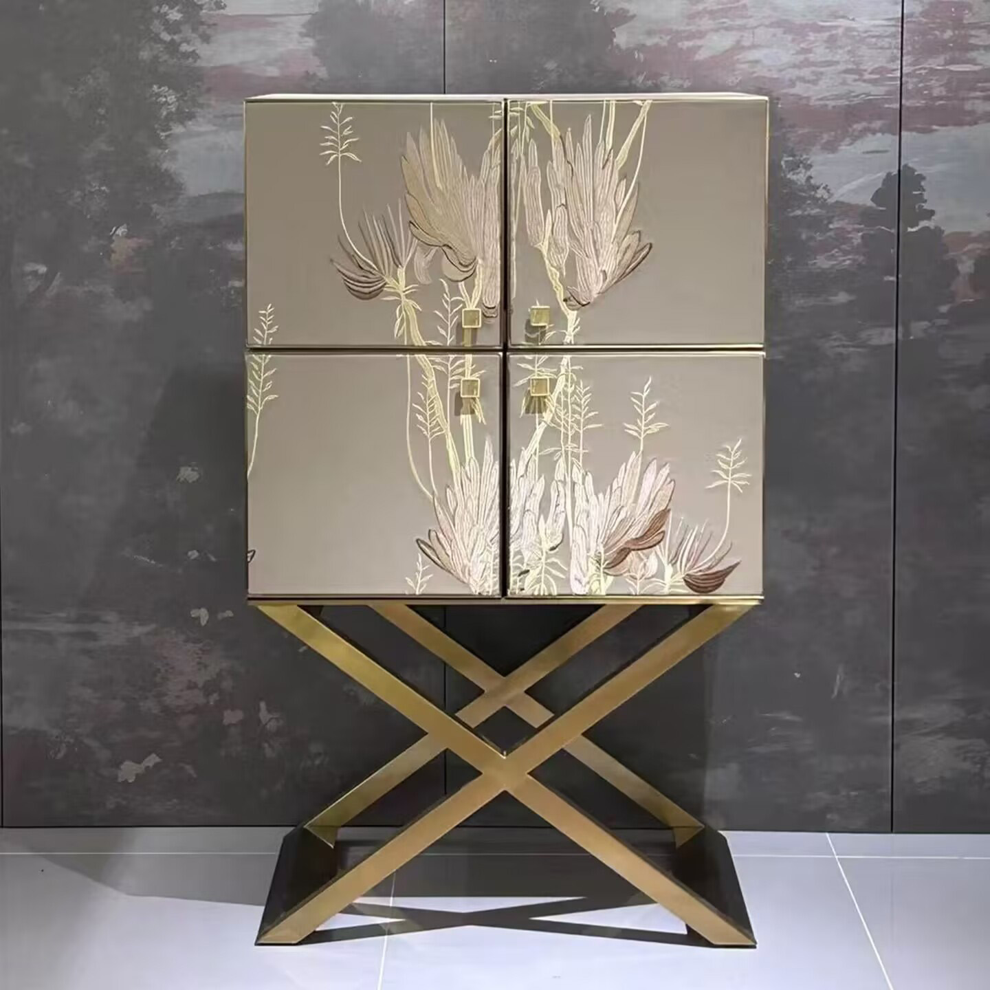 ZYCY轻奢实木刺绣创意酒柜装饰柜