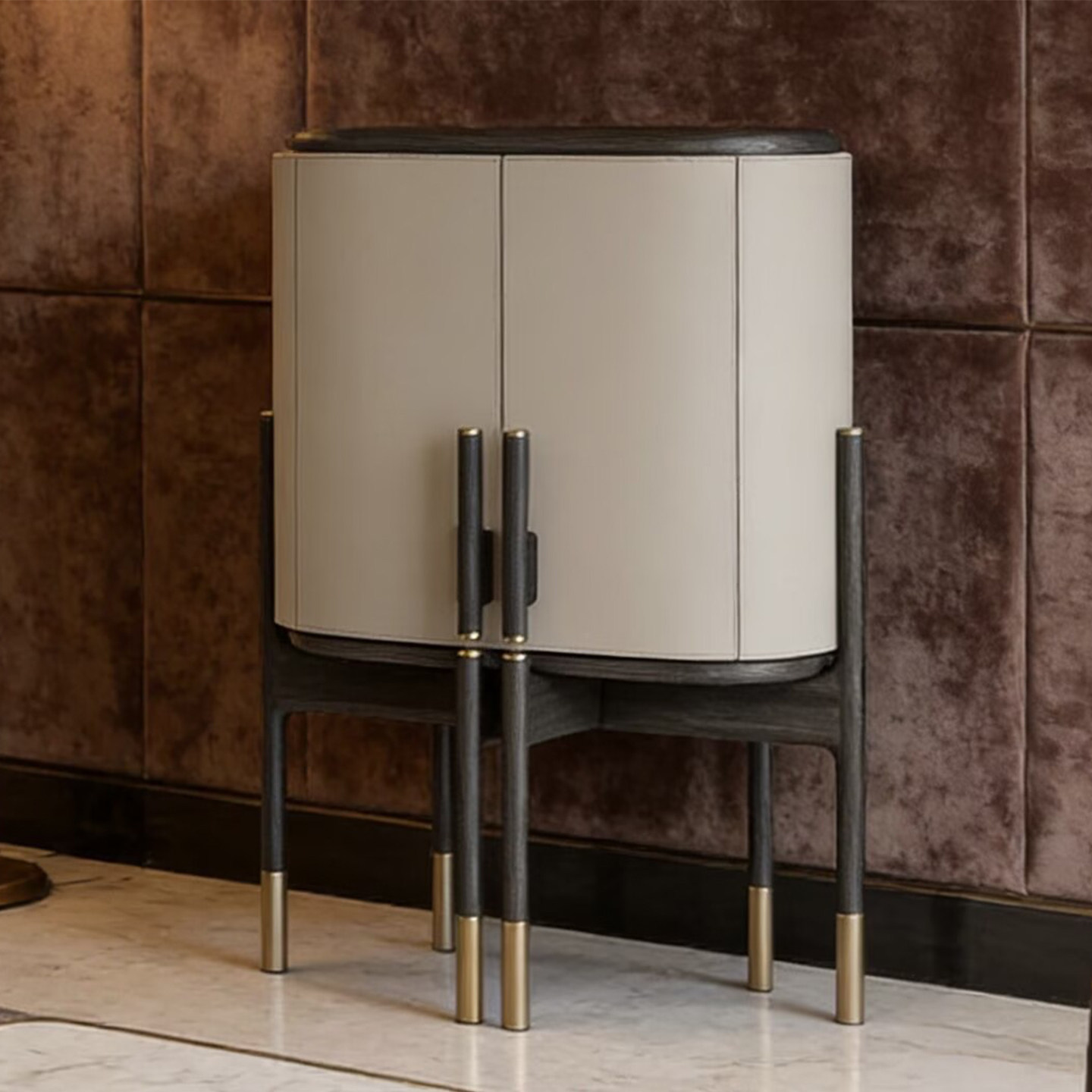 意式轻奢实木酒柜双门对开储物柜