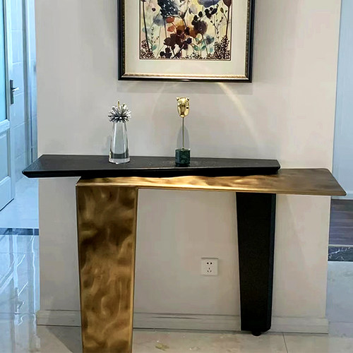 ZYCY家具玄关电镀不锈钢实木桌腿