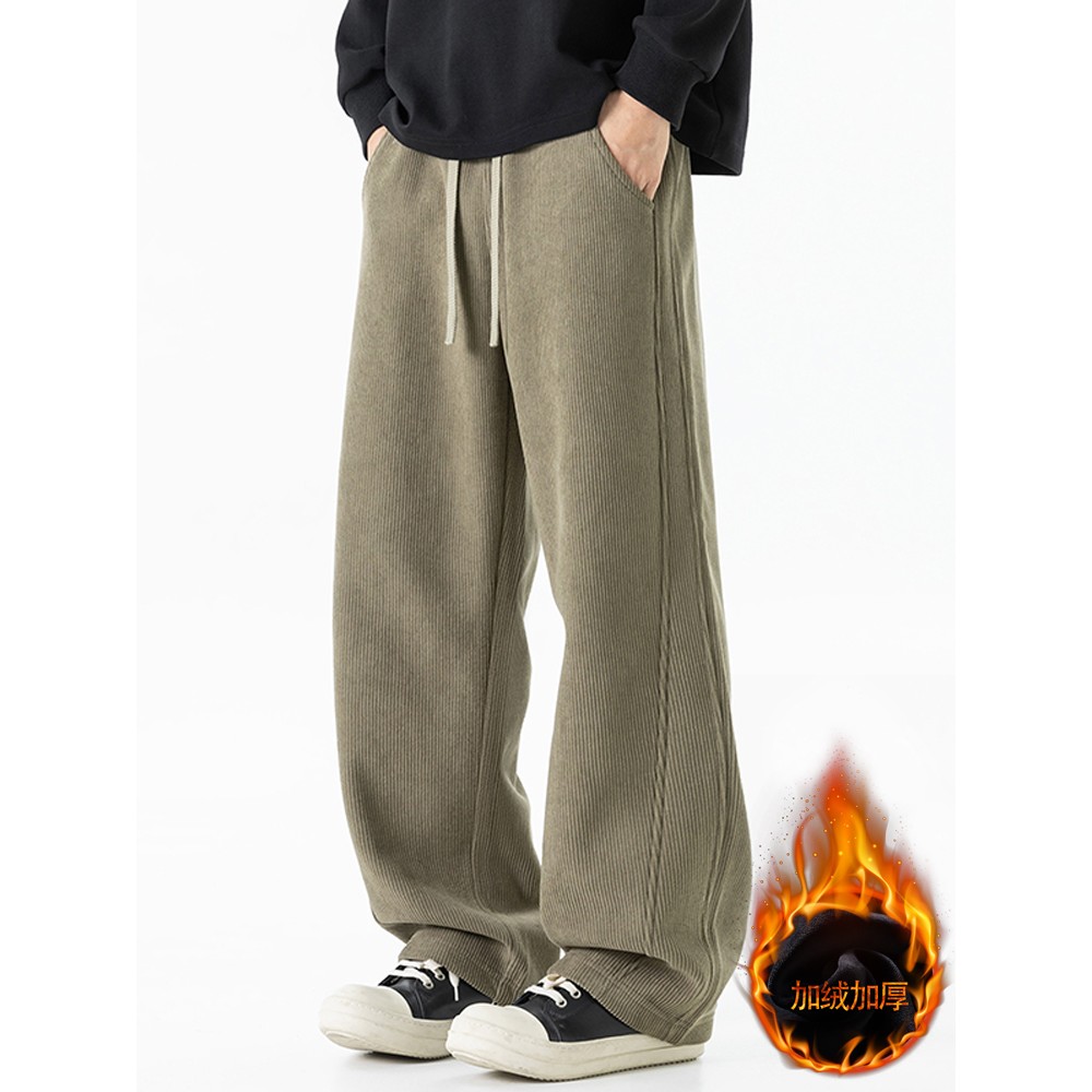 重磅奥粒绒裤子男士美式复古直筒弯刀阔腿裤加厚款休闲裤运动卫裤