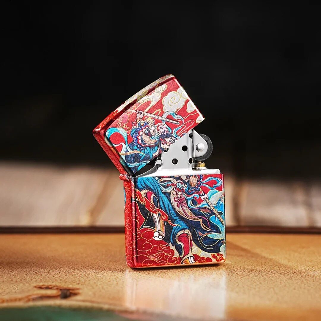 Zippo 打火机左右门神古法烫金彩印国潮正版煤油新年礼物送男友