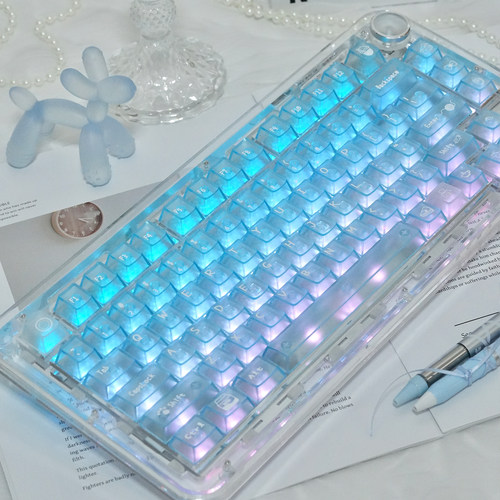 粉/蓝雾透喵呜甜品店键帽PC移印