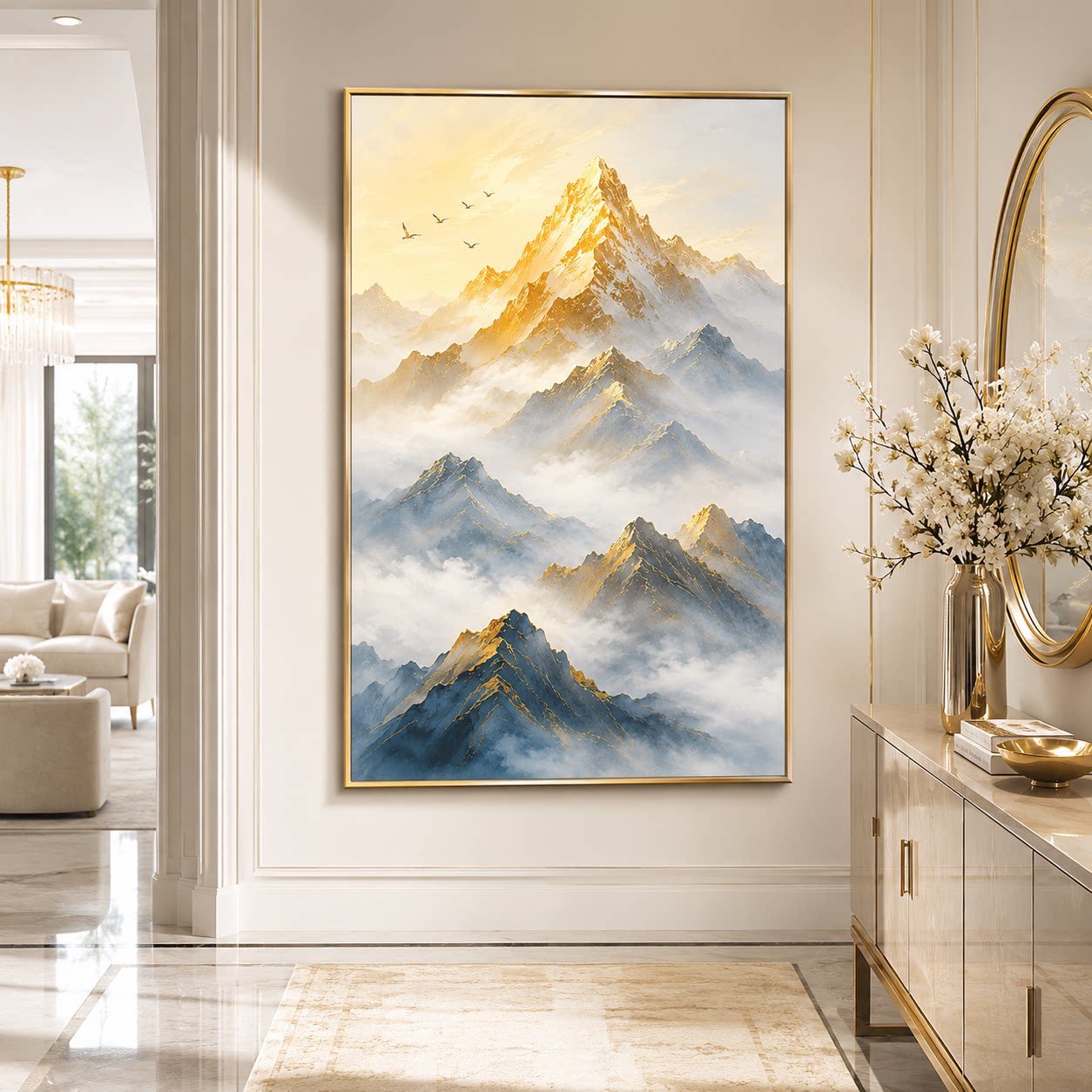 现代简约手绘油画山峰风景客厅玄关走廊装饰画入户沙发背景墙挂画