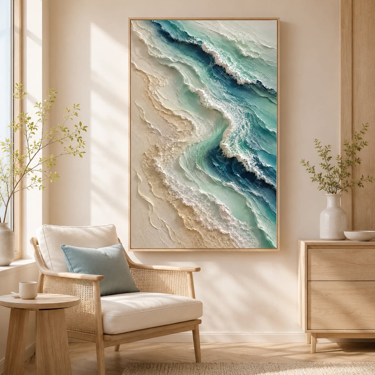现代轻奢手绘油画海浪海岸抽象客厅卧室装饰画艺术挂画高级定制版