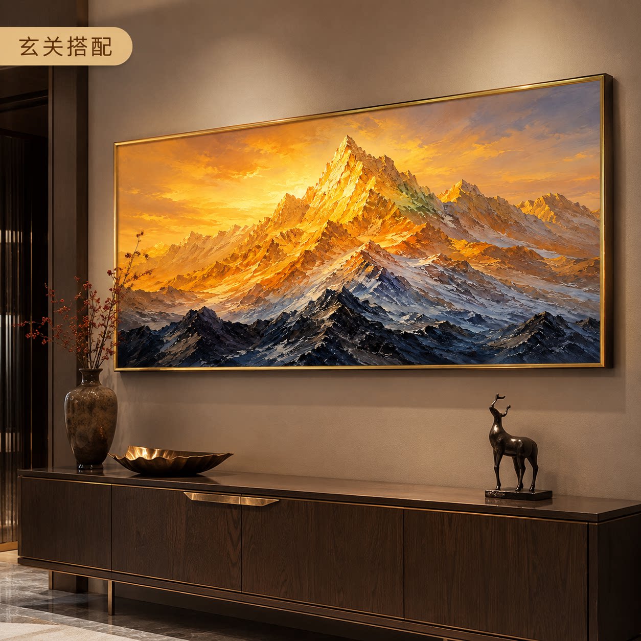 手绘油画现代风雪山风景装饰画客厅沙发背景墙艺术挂画轻奢壁画款