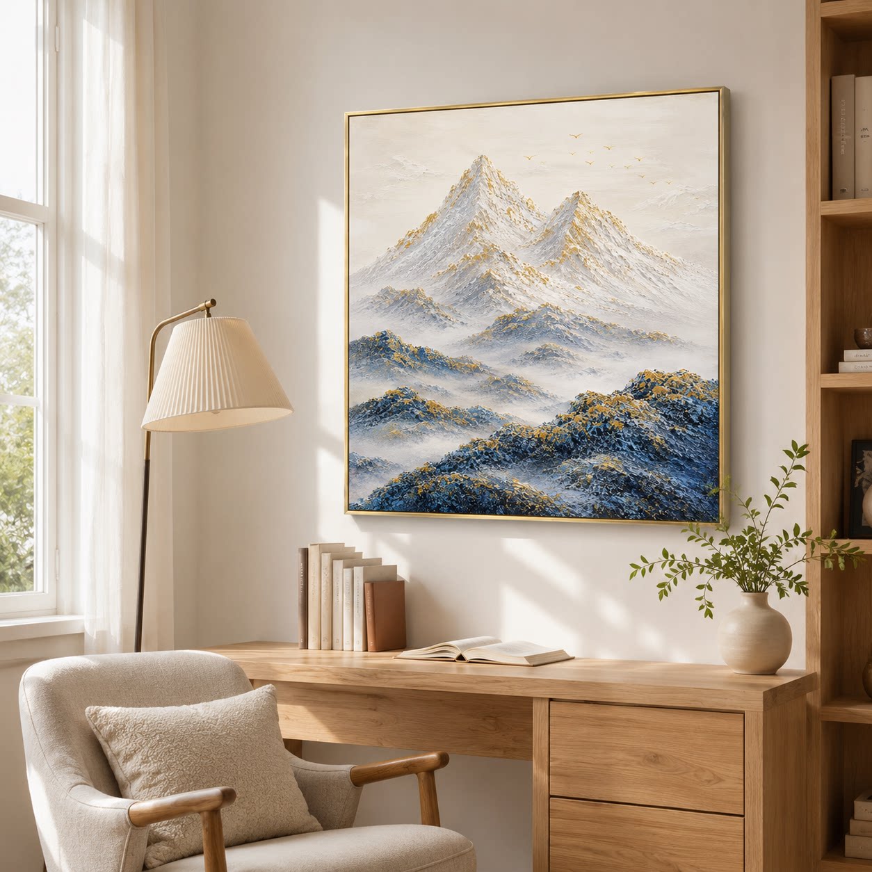 现代简约雪山云海客厅玄关装饰画手绘油画高端家居背景墙艺术挂画