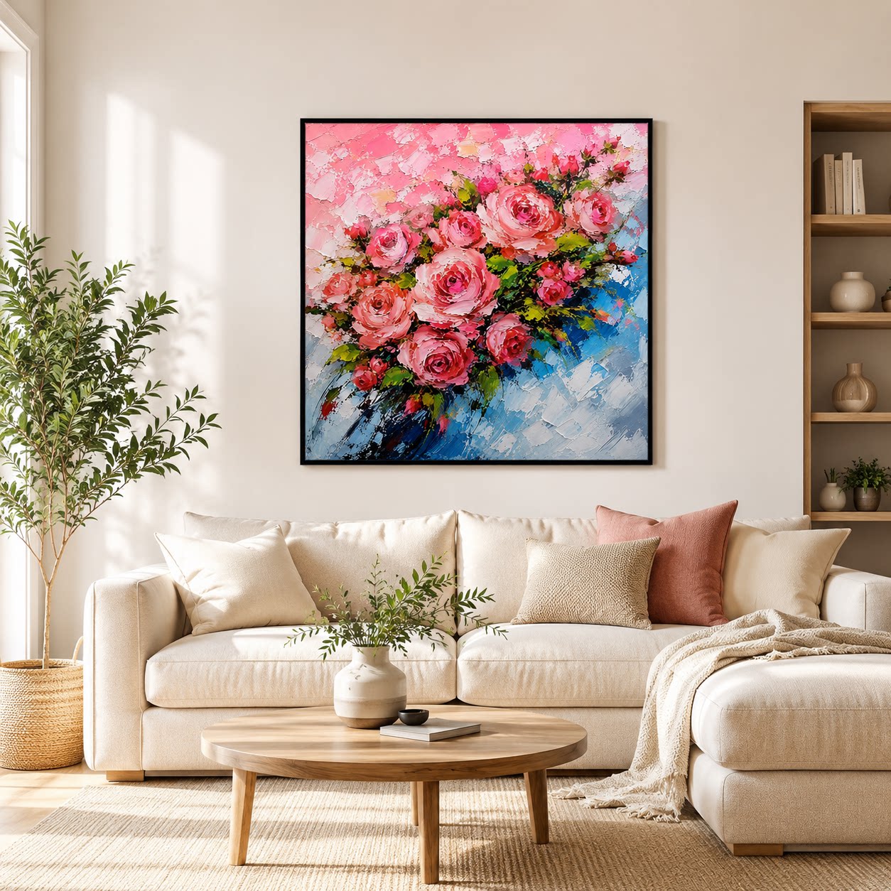 现代简约玫瑰花卉客厅玄关走廊装饰画手绘油画高端家居艺术挂画
