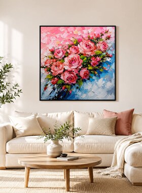 现代简约玫瑰花卉客厅玄关走廊装饰画手绘油画高端家居艺术挂画