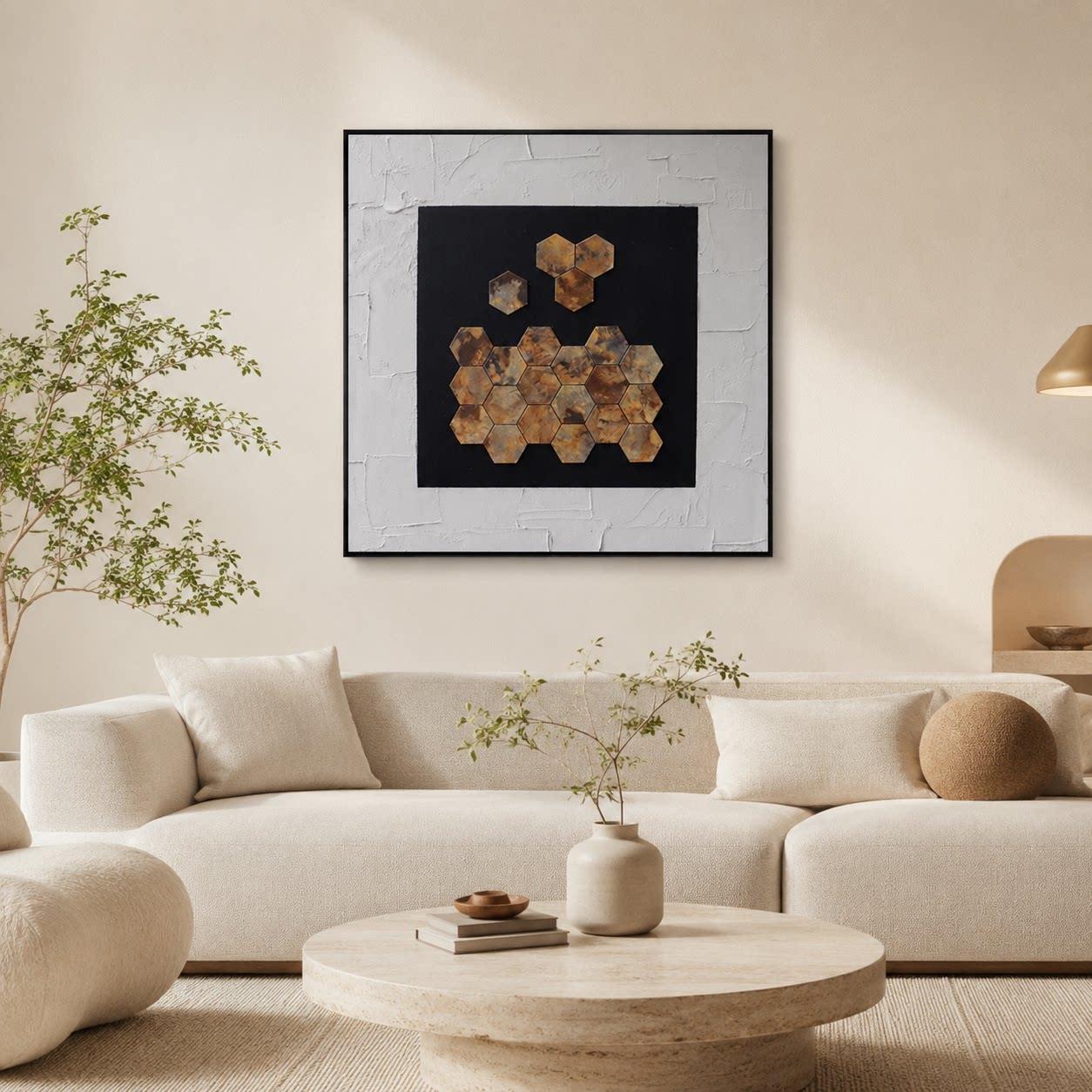 现代简约金棕几何手绘油画客厅玄关装饰画入户过道沙发背景墙挂画