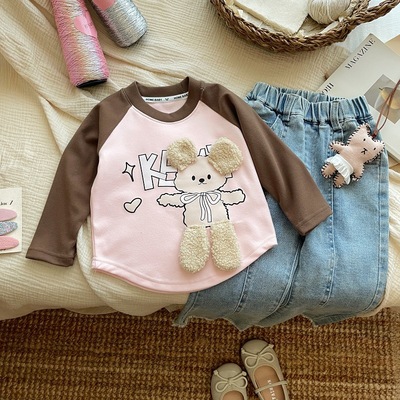 女童秋冬长袖T恤德绒新款圆领打底衫女宝宝百搭洋气内搭保暖上衣