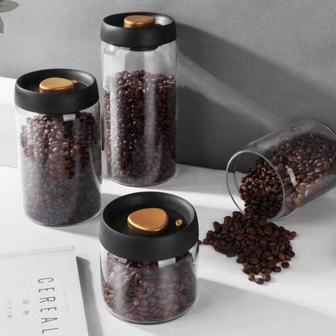 现货咖啡罐手动真空防潮茶叶密封罐咖啡豆收纳容器玻璃密封罐