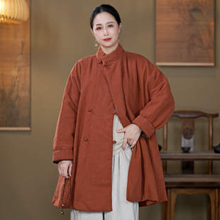 女装冬装新款新中式宽松显瘦复古立领盘扣休闲棉衣中长款棉服外套
