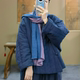 棉衣女立领斜开襟盘扣亚麻纯色棉服夹棉外套女 新款 束心新中式 冬装