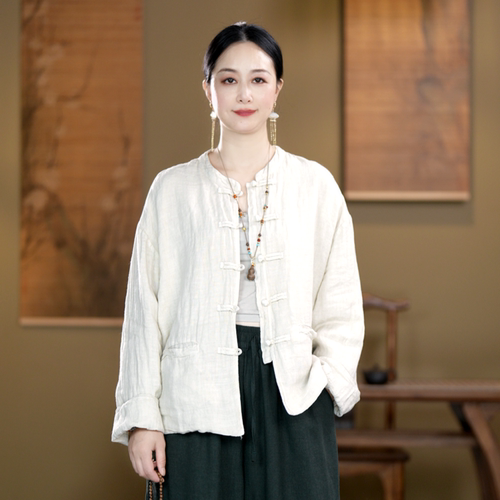 女装秋季国风禅意亚麻盘扣开衫
