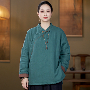女装冬季新款复古国风立领斜襟盘扣长袖棉衣加厚保暖夹棉套头上衣