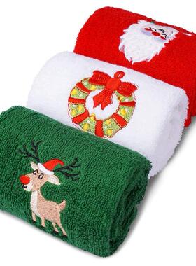Soft Cotton Towels 3pcs Set Merry Christmas Santa Claus Hand