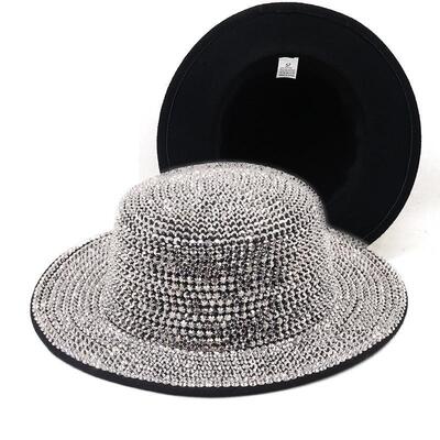 Full Diamond Adjustable Flat top Fedora Hat Bling Rhinestone
