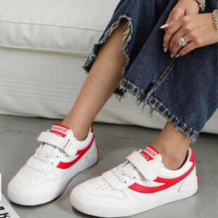 男童跑步鞋女童白红边防水耐脏校鞋网面透气休闲鞋儿童运动白板鞋