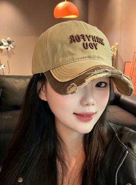 L3软顶双拼色复古刺绣棒球帽女宽檐显脸小休闲百搭遮阳防晒鸭舌
