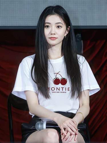 刘浩存同款2025新款白色樱桃印花短袖T恤女宽松显瘦百搭上衣女ins