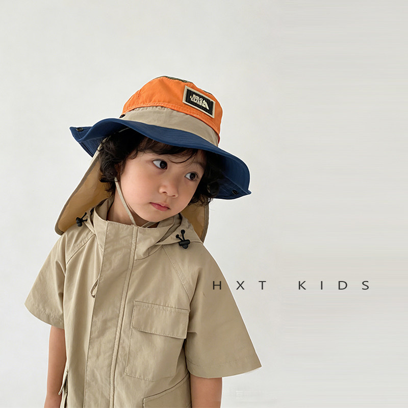 儿童登山帽夏季户外遮阳护脖披肩帽韩国潮童宝宝夏天出游防晒帽子